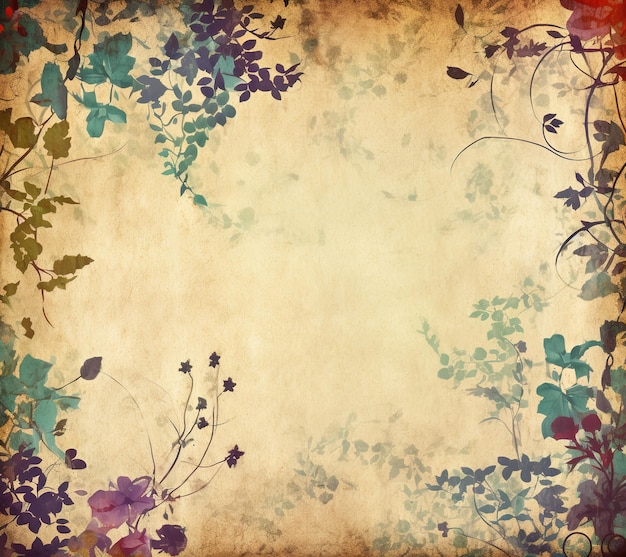 old style background with flowers and plants