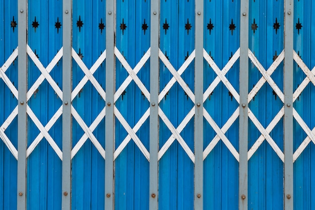 old style of closed blue steel door