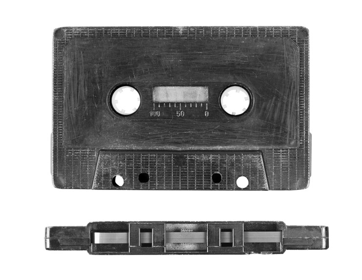 Photo old style dirty audio casette on the white