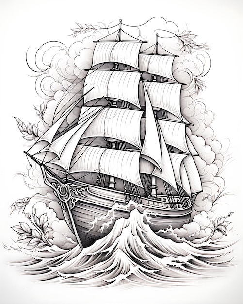 Old Style Inked Sail Boat