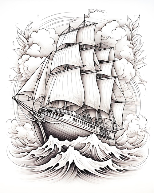 Old Style Inked Sail Boat