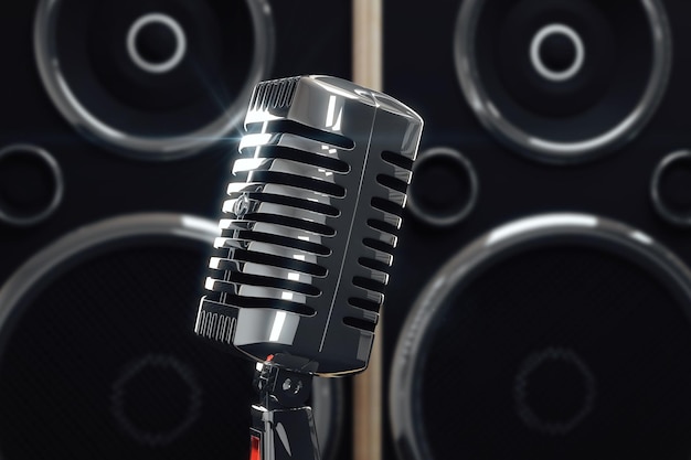 Old style microphone at speakers background