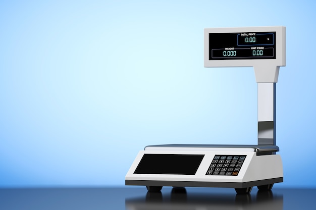 Old Style Photo. Electronic Scales for weighing Food on a blue background. 3d Rendering