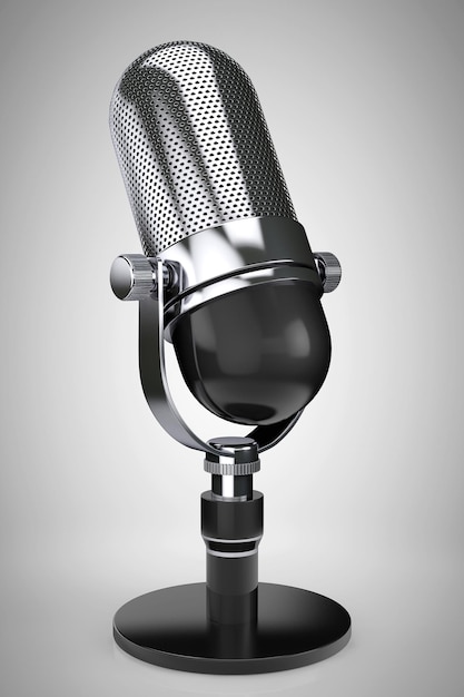 Old Style Photo. Vintage silver microphone on a white background