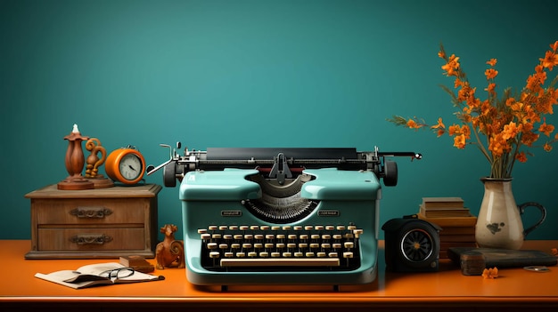 Фото Старый стильный ретро плакат с пишущей машиной