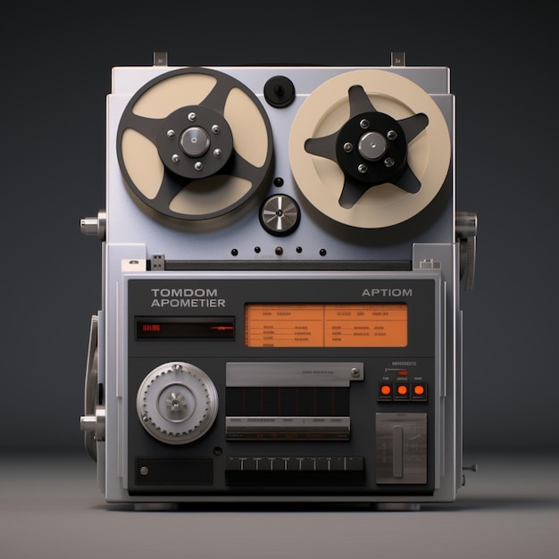 Photo an old tape recorder with a retro record playing