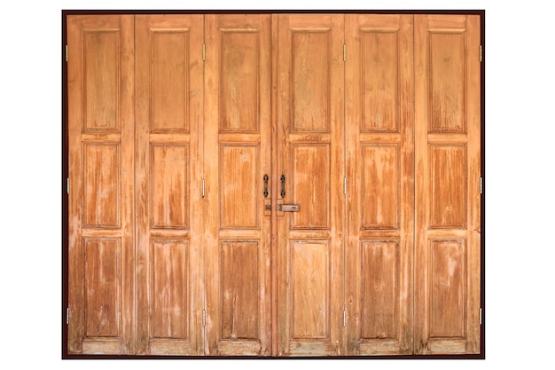 Old teak entrance wooden door or window isolated on white background