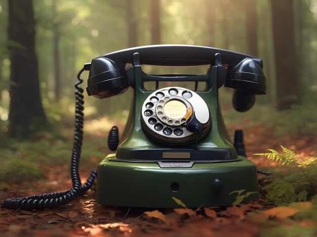 Photo old telephone in forest