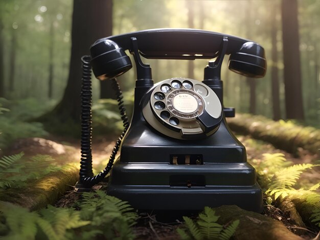 Photo old telephone in forest