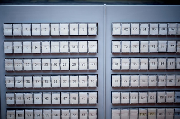 Old telephone switchboard with plastic buttonsRetro dirty keys