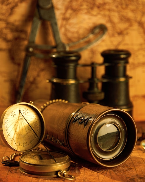 Old telescope with binoculars