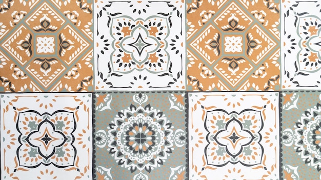 Old tile mosaic home decorative art wall tiles pattern in floral oriental style design background