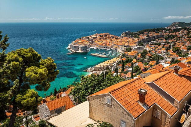 Old town in Dubrovnik. Croatia. Buildings with red tilled roofs