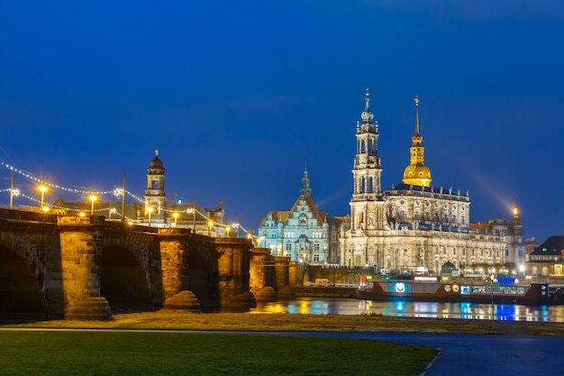 Old Town and Elba at night in Dresden, Germany