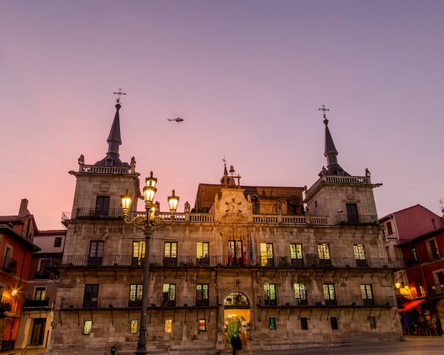 Old town hall also called the Mirador building from 17th century while a helicopter flies over it