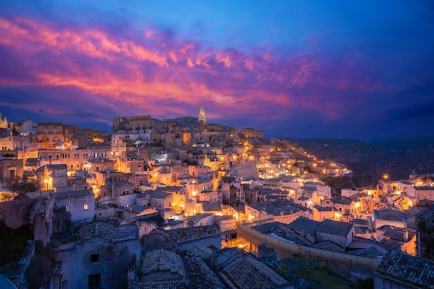 Photo the old town of matera basilicata southern italy during a beautiful sunset