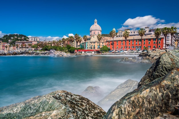 The old town of Pegli (a district of Genoa) seen from the cliffs