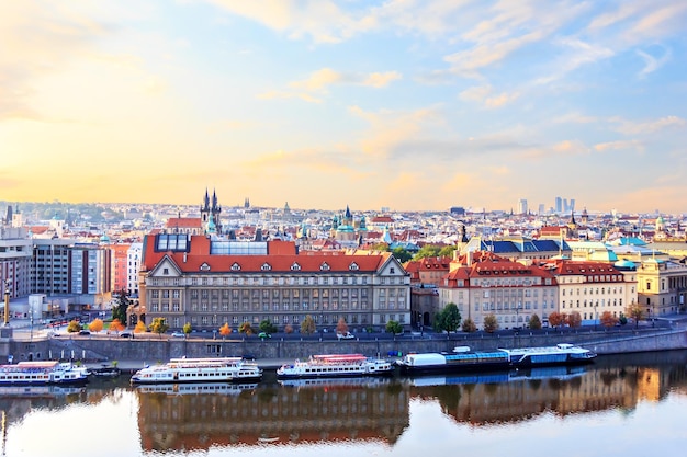 Old Town Prague Charles University and the Vltava river aerial