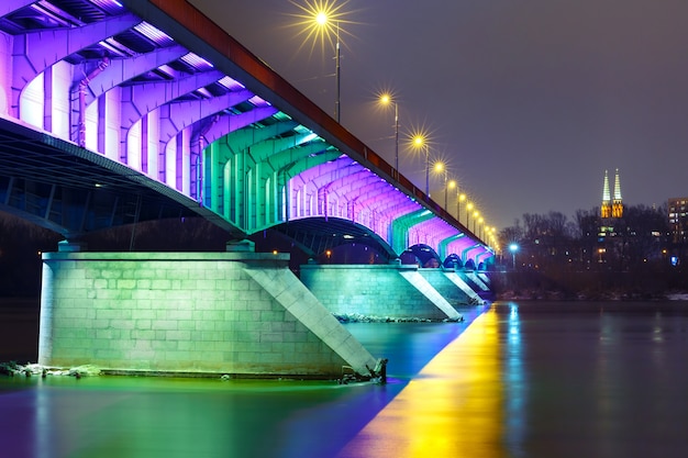 Old Town and river Vistula at night in Warsaw, Poland.