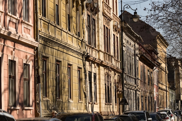 Old town of Sibiu. Traditional colorful old houses in Sibiu historical town, Romania