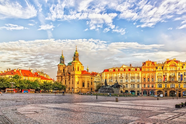 Old Town Square the Church of Saint Nicholas and the Jan Hus me