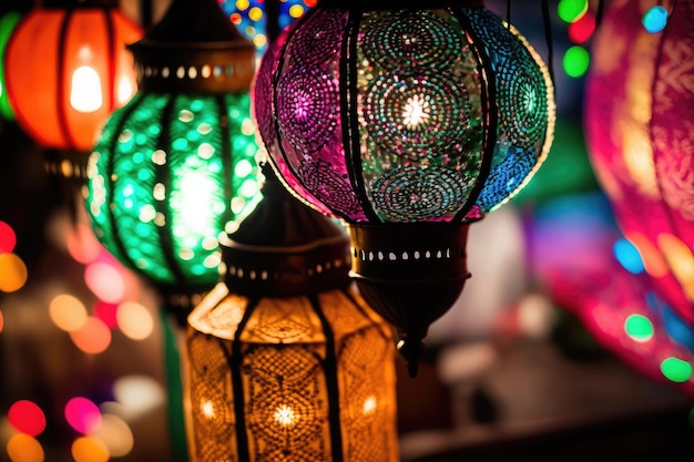 Old tradition designs of lanterns for lighting holy month of prayer in ramadan ai generated