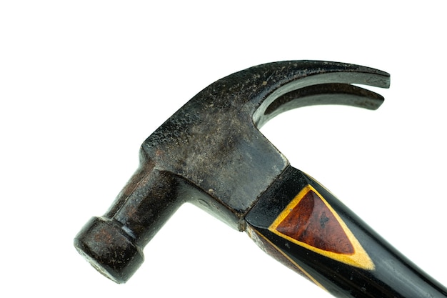 Old traditional curved claw hammer on white background