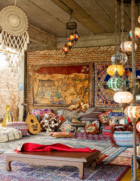 Old Traditional Turkish Ottoman house living room Colorful traditional decoration