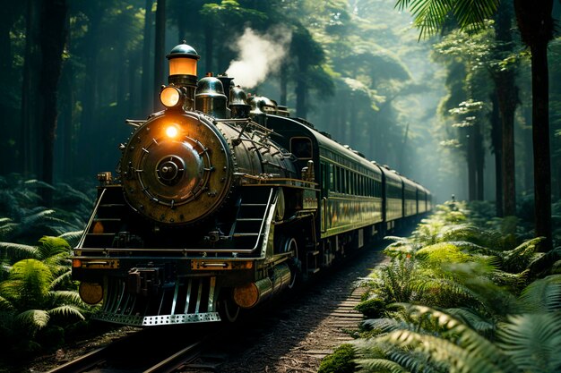 Old train in the forest illustrationgenerative ai