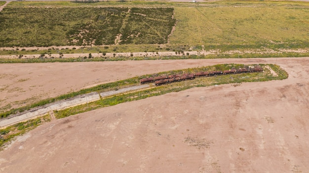 Old train of oil and petroleum. Aerial view