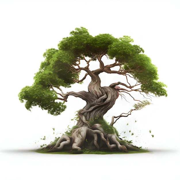 Old tree isolated on white background 3D rendering Illustration