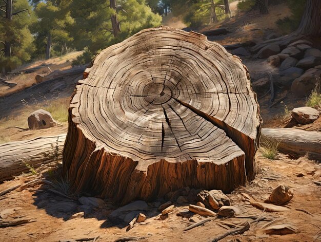 an old tree trunk in the style of circular shapes