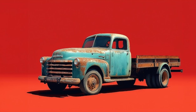 Old truck Old rusty vintage truck on a red background