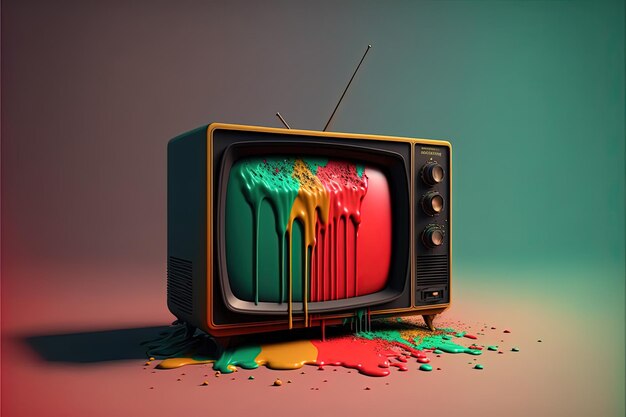 Old TV, 80s and 90s style retro television, colorful background. Generative AI