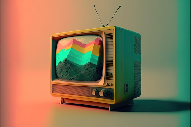 Old TV, 80s and 90s style retro television, colorful background. Generative AI