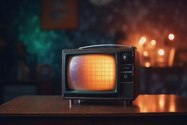 Old tv illustration retro style 80039s bokeh background Generative AI