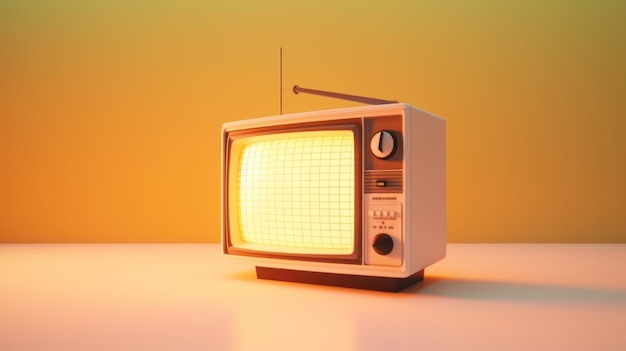 old tv on yellow background