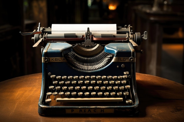 Old typewriter on a desk in a dark background