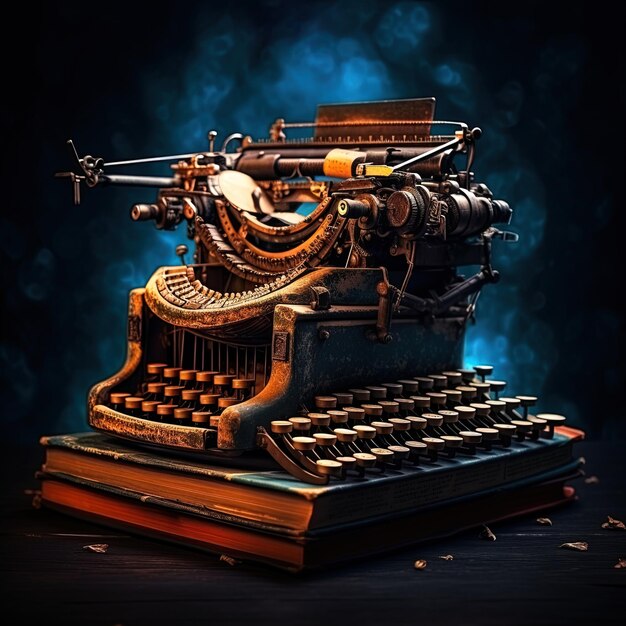 an old typewriter with a dark background and a dark background