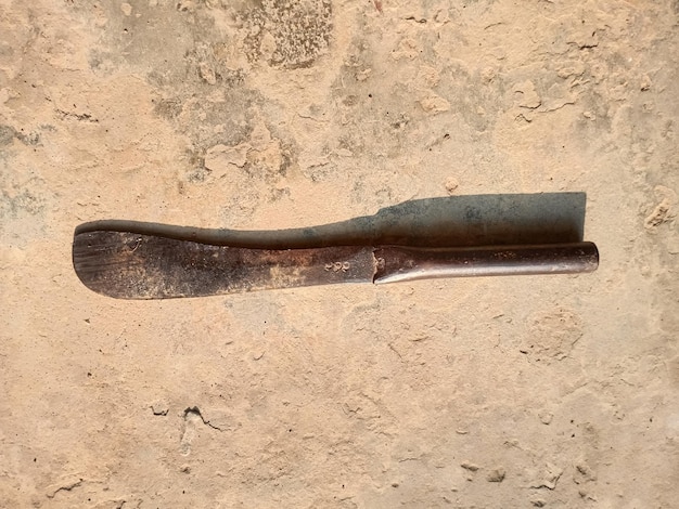 An old unique straight Iron dao boti cutting instrument Boti of the Indian and South Asian subcontin