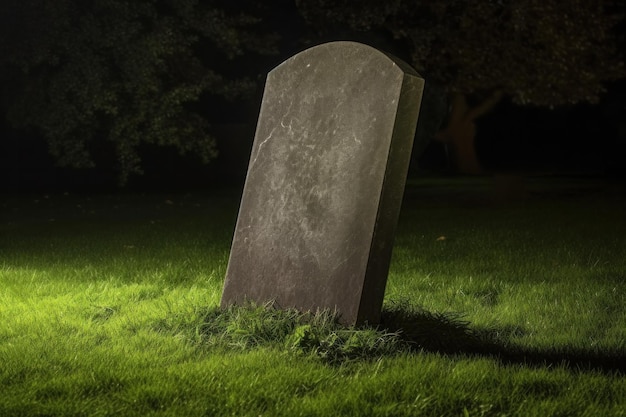 An old unmarked tombstone standing in the grass of an old cemetery generative AI