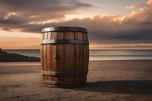 Photo old used wood barrel