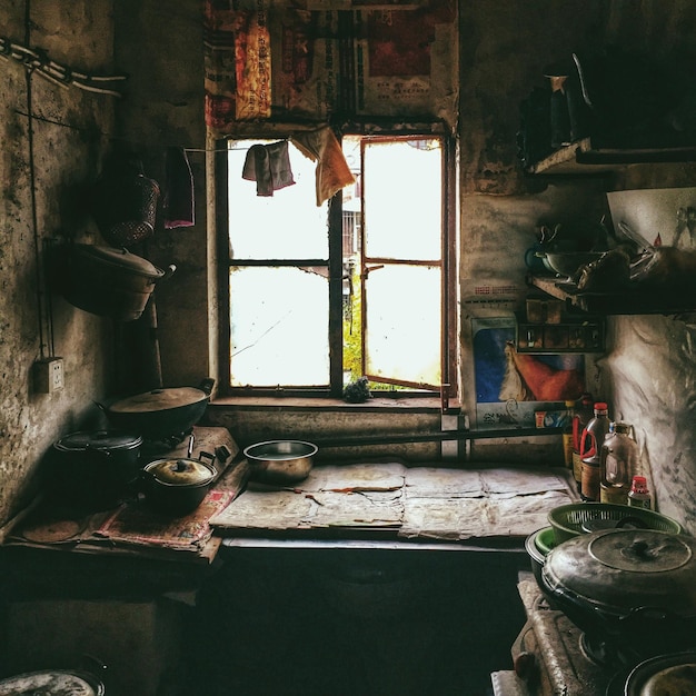 Old utensils on kitchen counter