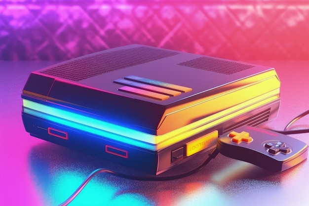 Old video game console 80s and 90s retro style colorful background Generative AI