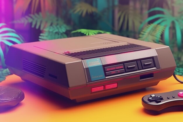 Old video game console 80s and 90s retro style colorful background Generative AI