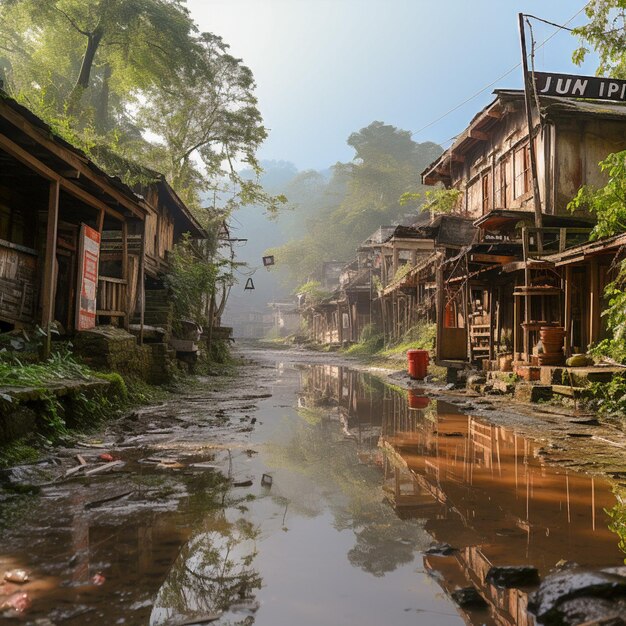 自然の中の古い村の景色