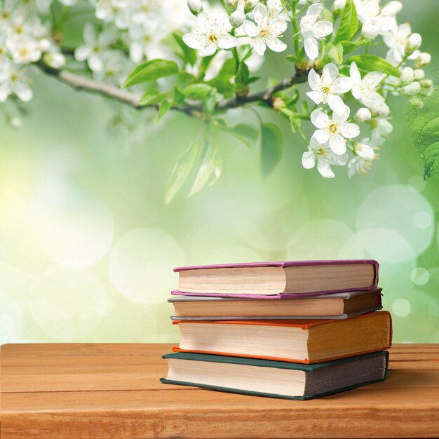 Old vintage books over beautiful bokeh background