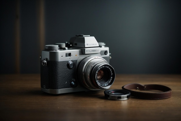 Old vintage camera on a rustic light background