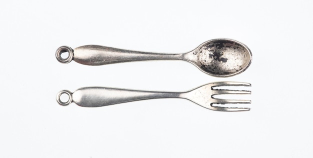 old vintage cupronickel cutlery isolated