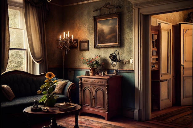 Photo old vintage interior retro room generative aixa